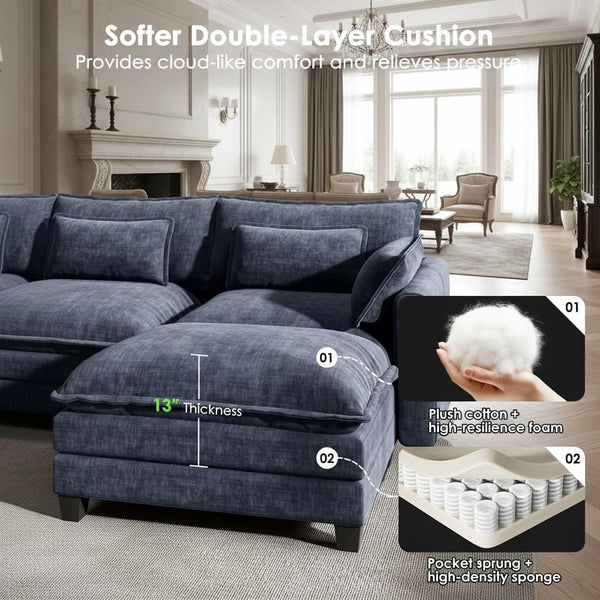 U-Shaped Modular Sectional Sofa – 5-Seat Chenille Cloud Couch with Ottoman