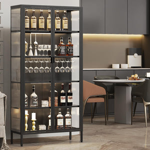 Glass Display Cabinet with LED Sensor Light, 5-Tier Curio Cabinet with Adjustable Shelves