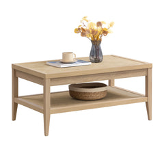 Rattan Coffee Table with 2-Tier Storage Shelf
