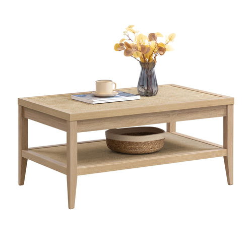 Rattan Coffee Table with 2-Tier Storage Shelf