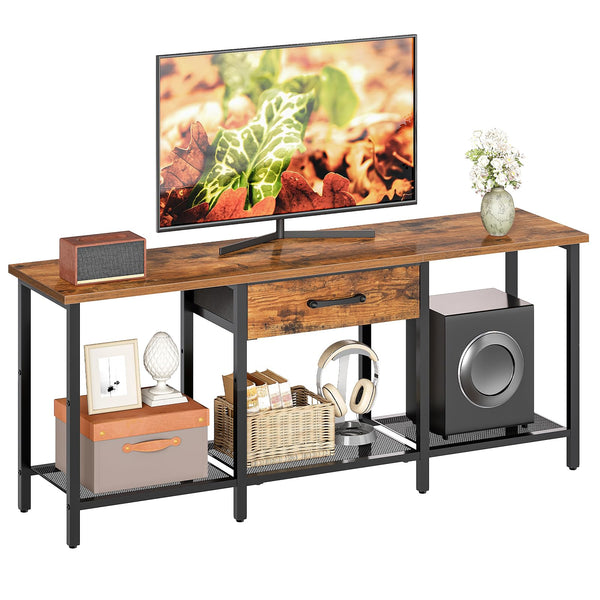 TV Stand for 55 Inch TVs with Fabric Drawer and Open Shelves