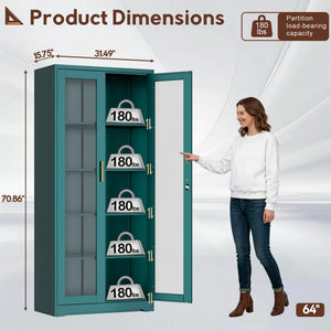Metal Glass Display Cabinet with Lockable Doors & Adjustable Shelves