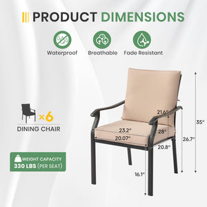 Metal Stackable Outdoor Patio Dining Chairs Set with Cushions – Khaki