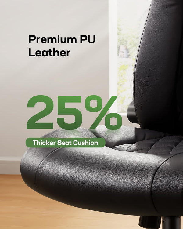 Ergonomic Executive Office Chair with Flip-Up Armrests & PU Leather