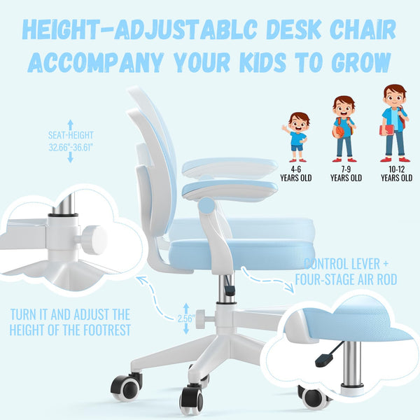 Adjustable Kids Desk Chair with Footrest & Flip-Up Armrest