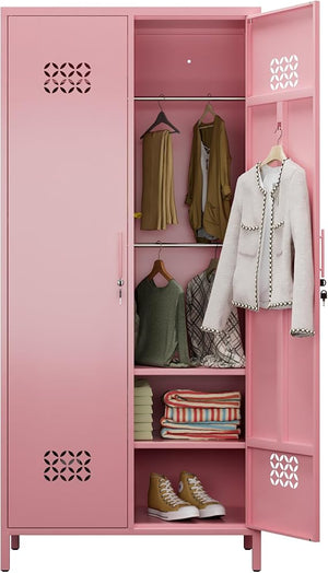 Metal Wardrobe Closet with Drawers & Hanging Rod