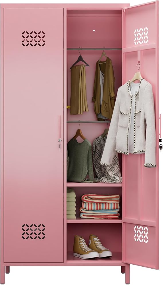 Metal Wardrobe Closet with Drawers & Hanging Rod