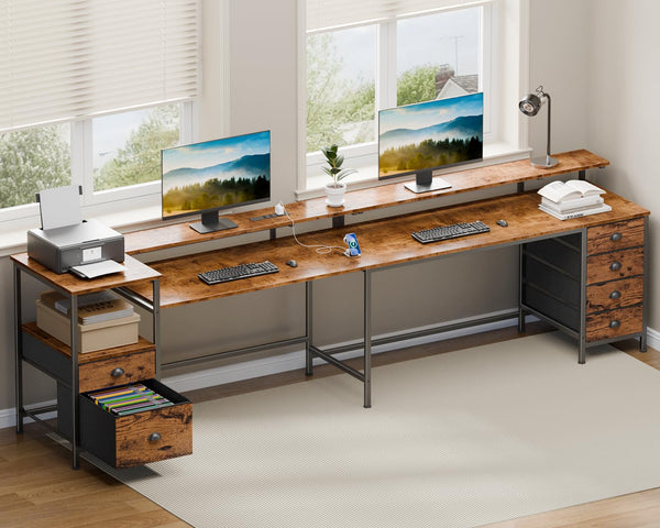 Reversible L-Shaped Gaming Desk with 6 Drawers, Monitor Stand & Power Outlets