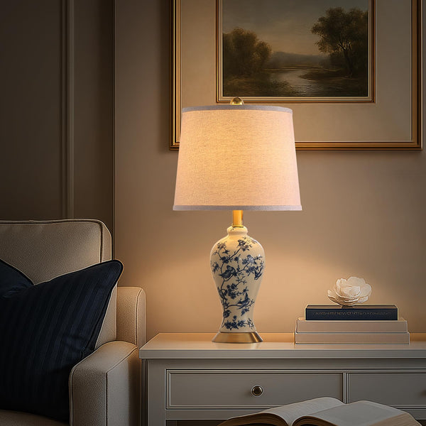 Chinoiserie Ceramic Table Lamp Set of 2 with LED Bulbs
