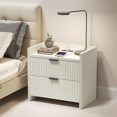 Nightstand with 2 Drawers & Charging Station
