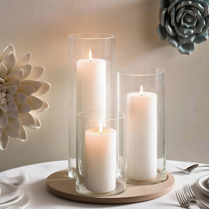 Glass Hurricane Candle Holders with White Pillar Candles Set of 12
