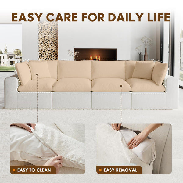 130" L-Shaped Modular Sectional Sofa – Deep Seat, Sleeper, White
