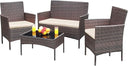 4-Piece Outdoor Wicker Patio Conversation Set with Cushions & Glass Table