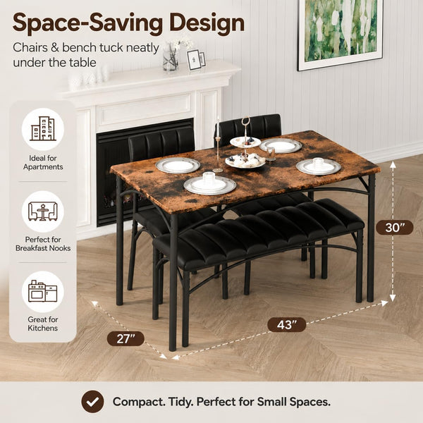 Dining Table Set for 4 with Chairs and Bench