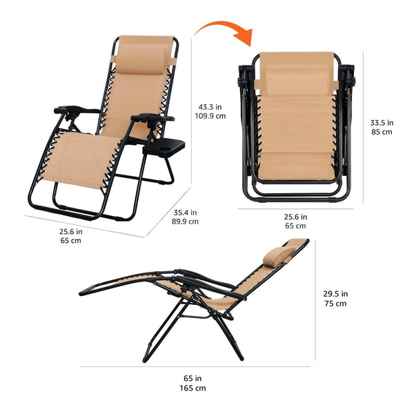 Zero Gravity Reclining Lounge Chair Set with Side Table & Headrest – 2-Pack