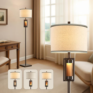 Rustic Farmhouse Floor Lamp with Night Light