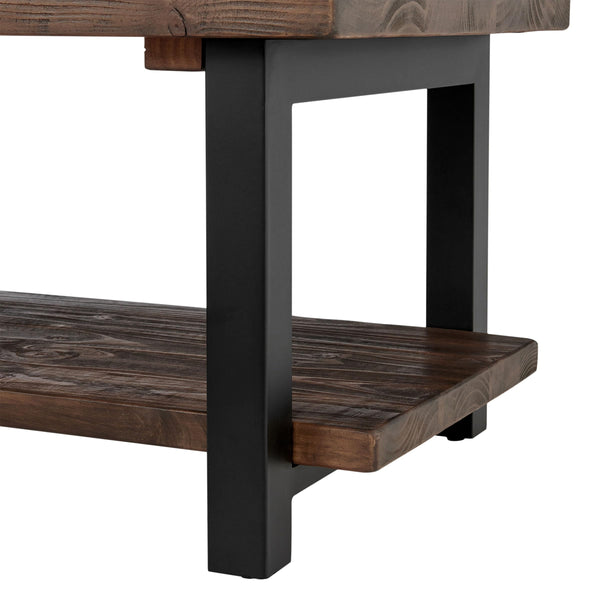 42-Inch Rectangular Solid Wood Coffee Table with Storage Shelf