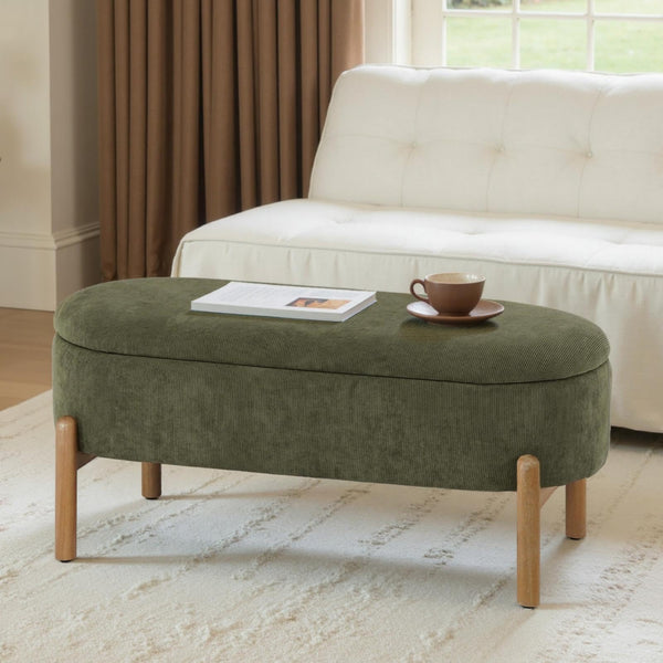 Corduroy Upholstered Storage Bench with Hidden Storage