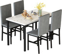 5-Piece Faux Marble Dining Table Set with 4 PU Leather Chairs
