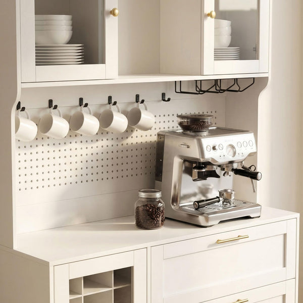 71-Inch Coffee Bar Cabinet with Wine Rack & RGB LED Light