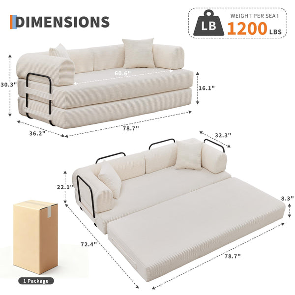 Convertible Sleeper Sofa Bed – Corduroy Folding Couch with Pillow