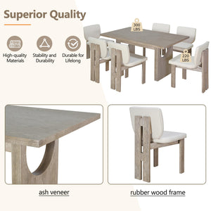 7-Piece Retro Dining Table Set for 6 with Upholstered Chairs