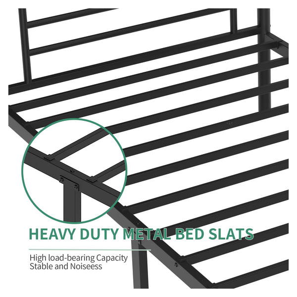Twin Over Twin Metal Bunk Bed with Guardrails and Ladder