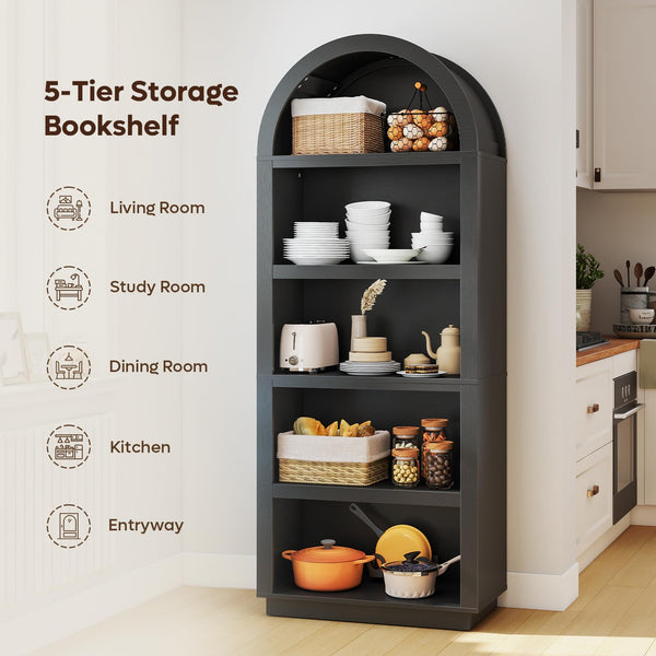5-Tier Arched Bookshelf 76"