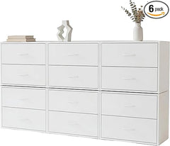 2-Drawer Wood Closet Organizer – White Stackable Dresser (6-Pack)