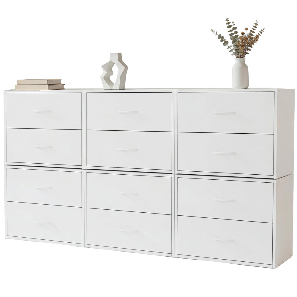 2-Drawer Wood Closet Organizer – White Stackable Dresser (6-Pack)