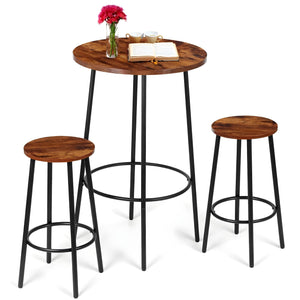 3-Piece Round Pub Dining Set with 2 Counter Height Bar Stools
