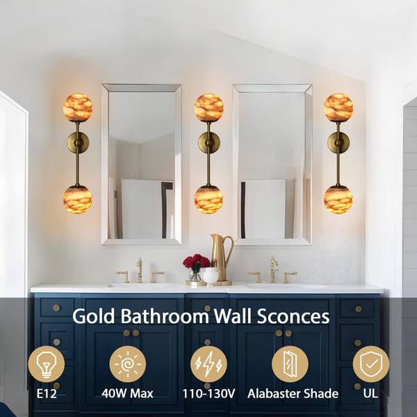 Alabaster Globe Wall Sconce with Brass Base