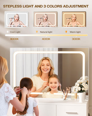 LED Makeup Vanity Desk with Charging Station & Mirror