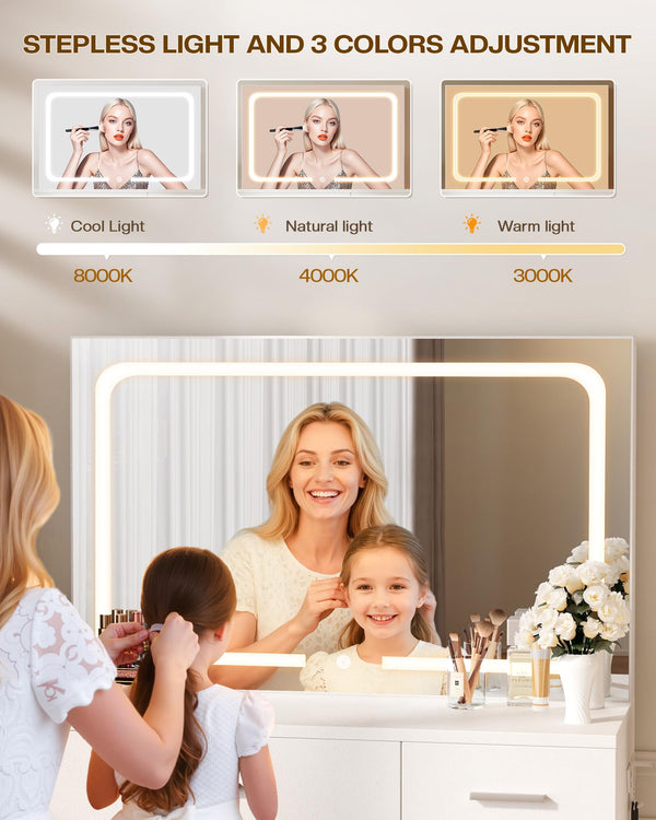 LED Makeup Vanity Desk with Charging Station & Mirror