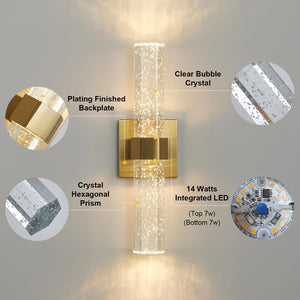 LED Crystal Bubble Glass Wall Sconce – Indoor Vanity Light Fixture