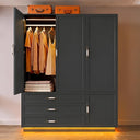72" Wardrobe Armoire with LED Light & 3 Drawers