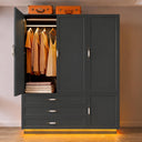 72" 3-Door Wardrobe with LED Light & Drawers