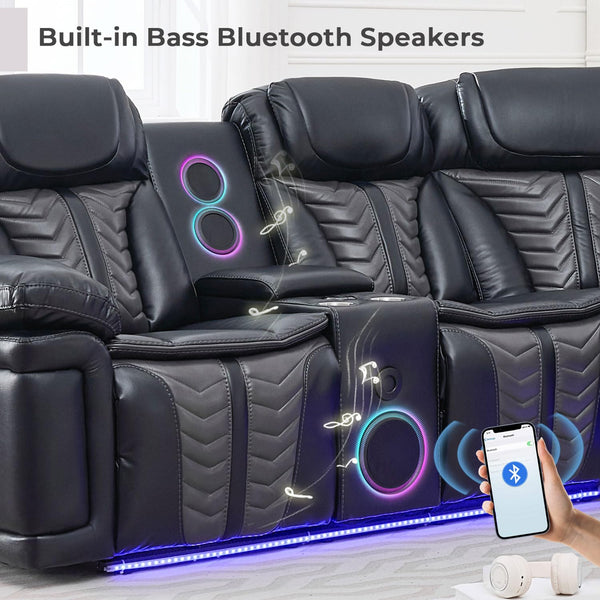 Power Recliner Sectional Sofa with LED Lights & Bass Speakers