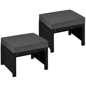 Outdoor Wicker Ottoman Set of 2 with Removable Cushion