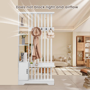 Room Divider with Shelves, Storage Cabinet & Coat Rack