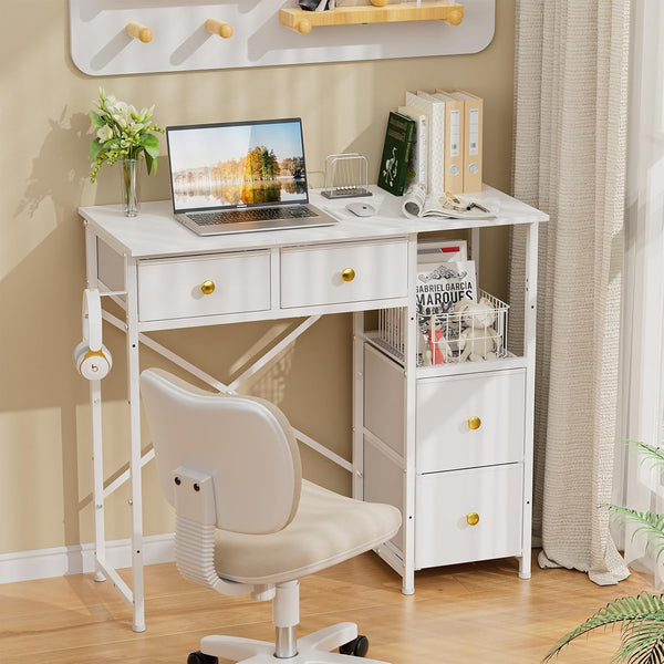 Small Computer Desk with 4 Fabric Drawers