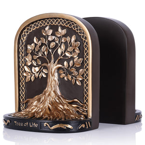 Tree of Life Bookends, Black Gold 2 Non-Skid Heavy Decorative Bookends for Shelves Or Bookcase, Elegant Bookends for Library Office Decor, Home Décor Gift