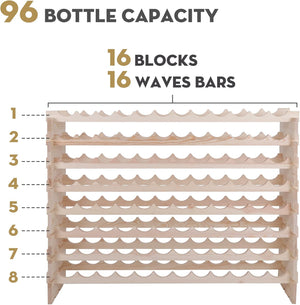 Wooden Wine Rack Freestanding Stackable – 72 or 96 Bottle