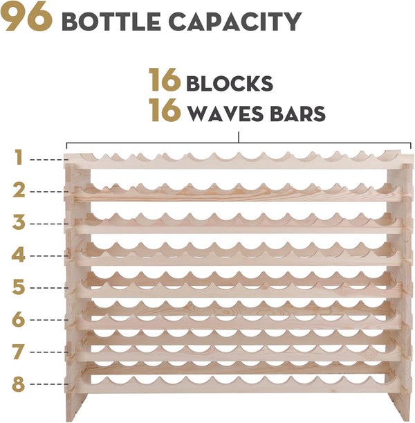 Wooden Wine Rack Freestanding Stackable – 72 or 96 Bottle