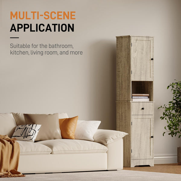 Tall Storage Cabinet with 2 Doors, 2 Drawers & Adjustable Shelves