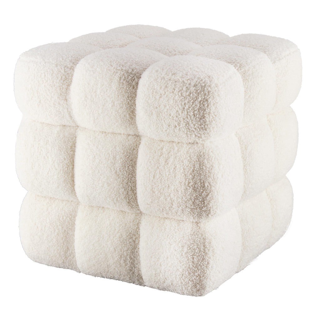 Fuzzy Sherpa Ottoman Pouf with Wooden Frame | Square & Round Styles