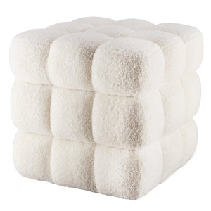 Fuzzy Sherpa Ottoman Pouf with Wooden Frame | Square & Round Styles