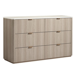 6-Drawer Bedroom Dresser with Faux Travertine Top