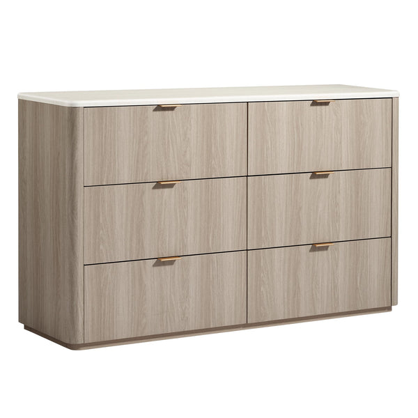 6-Drawer Bedroom Dresser with Faux Travertine Top