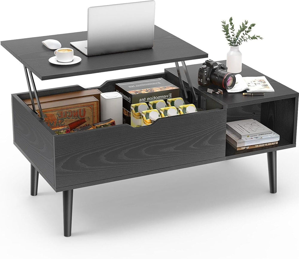 Lift Top Coffee Table with Hidden Storage & Shelves